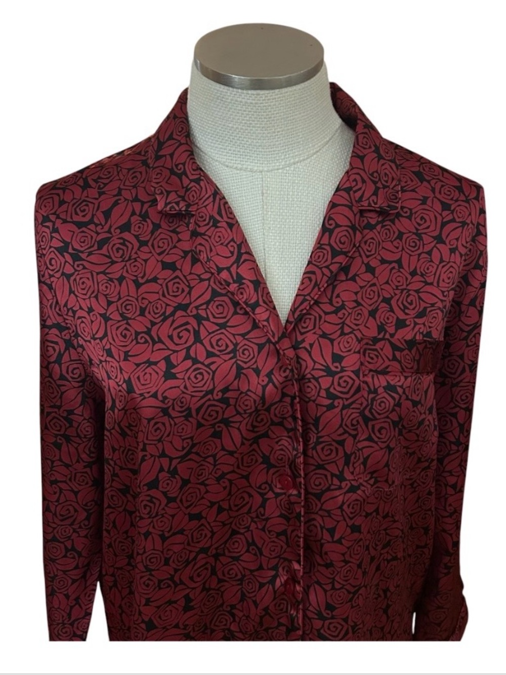 Morgan Taylor Intimates Pajama Set M Red Rose Satin Sleepwear Loungewear - Picture 2 of 8